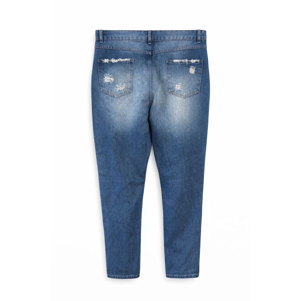 Distressed Jeans Blue Patchwork Denim Straight Leg - image 2